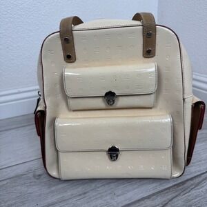 Arcadia Cream Patent Satchel Backpack with Tan Straps